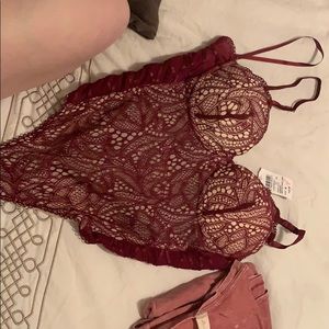 Burgundy lace teddy